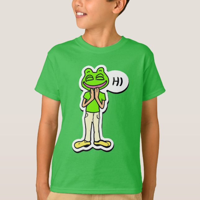 Mann mit lächelndem Frog Head AI Art T-Shirt (Vorderseite)