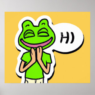 Mann mit lächelndem Froschkopf auf gelber AI-Kunst Poster