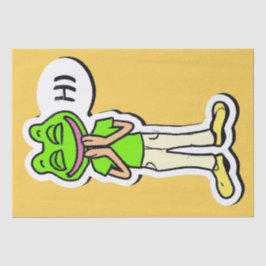 Mann mit lächelndem Froschkopf auf gelber KI Art Seidenpapier