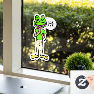 Mann mit lächelndem Froschkopf auf gelber KI Fensteraufkleber