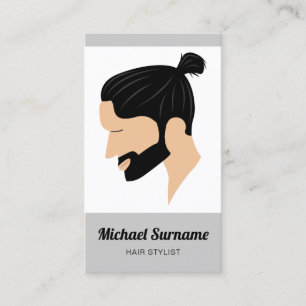Mann mit Männerzopf und Bart Illustration Friseur Visitenkarte