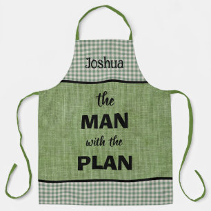 Mann mit Mit Monogramm Plan Green+Gingham Karo Schürze