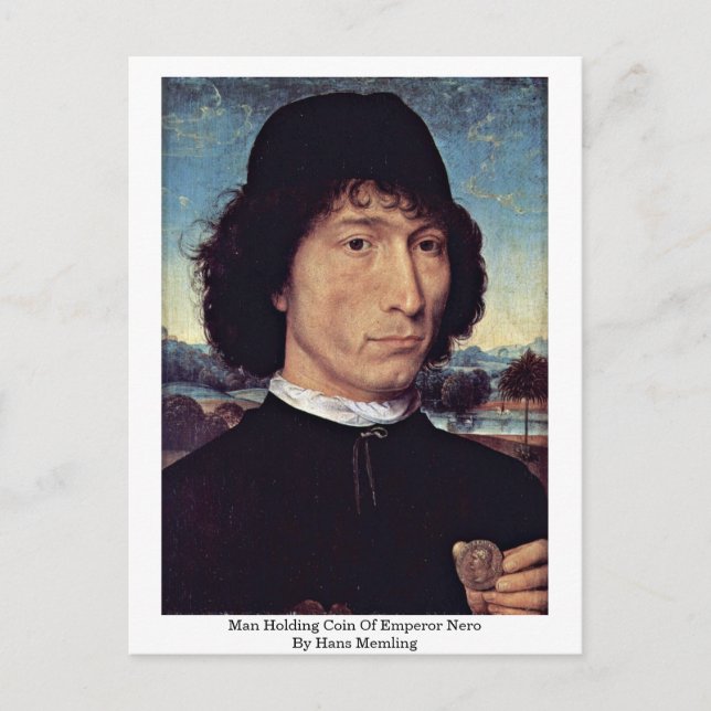 Mann mit Münze des Kaisers Nero von Hans Memling Postkarte (Vorderseite)