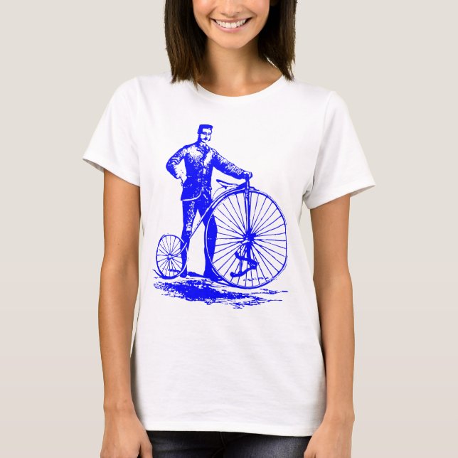 Mann mit Penny Farthing - Blau T-Shirt (Vorderseite)