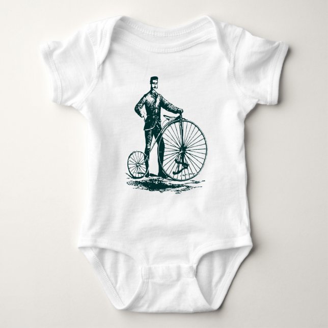 Mann mit Penny Farthing - Dunkelgrün Baby Strampler (Vorderseite)