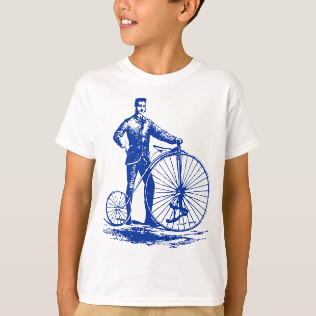 Mann mit Penny Farthing - Marine T-Shirt (Vorderseite)