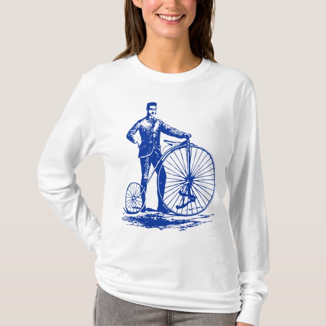 Mann mit Penny Farthing - Marine T-Shirt (Vorderseite)