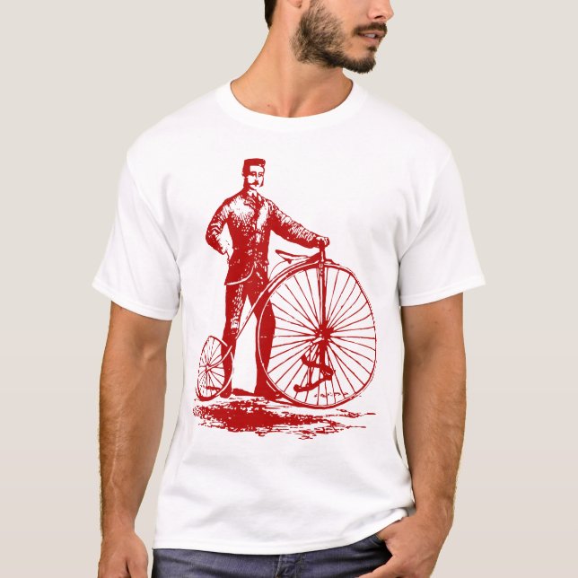 Mann mit Penny Farthing - Ruby Red T-Shirt (Vorderseite)