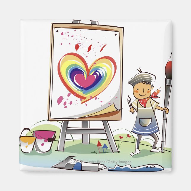 Mann mit Pinsel und stehend von einem Aasel Magnet (Vorne)