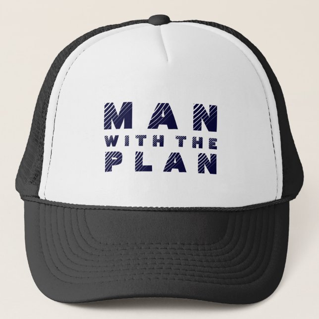 Mann mit Plan Blue Text Design Truckerkappe (Vorderseite)