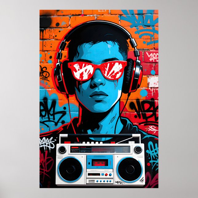 Mann mit roter Brille Pop Art Poster (Vorne)