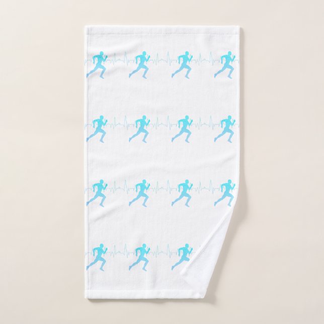 Mann mit Silhouette Gradient & Heartbeat Blue Handtuch (Handtuch)