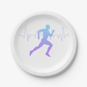 Mann mit Silhouette Gradient & Heartbeat Line Pappteller
