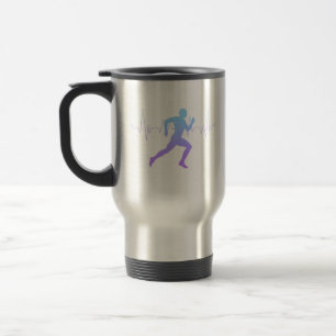 Mann mit Silhouette Gradient & Heartbeat Line Reisebecher
