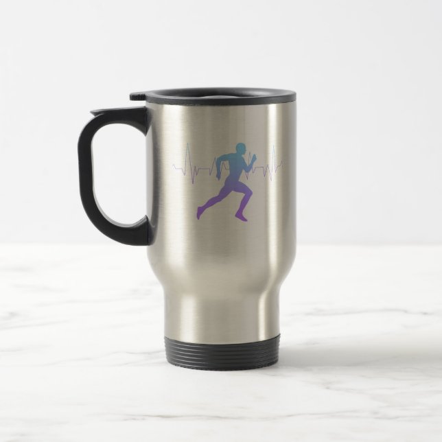 Mann mit Silhouette Gradient & Heartbeat Line Reisebecher (Links)