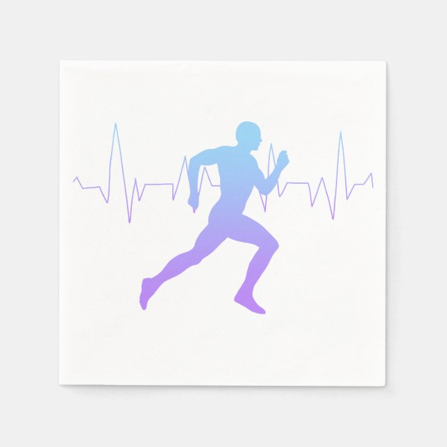 Mann mit Silhouette Gradient & Heartbeat Line Serviette (Vorderseite)