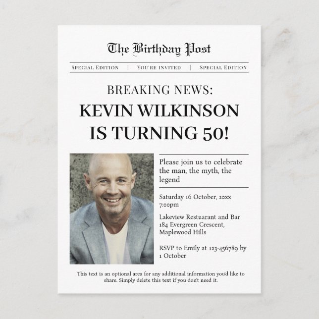 Mann, Mythos, Zeitung zum Geburtstag Feiertagspostkarte (Vorderseite)