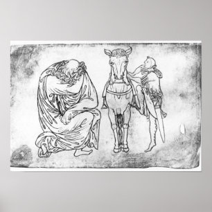 Mann sitzt, Ritter montierte sein Pferd Poster