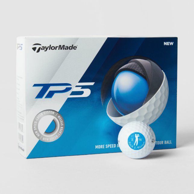 Mann spielt Golf Azure Blau Monogramm  Golfball (Verpackung)