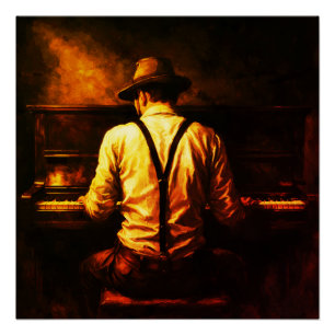 Mann spielt Klavier von hinten Impasto-Ölgemälde Poster
