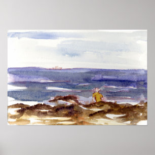 Mann Strand Pazifischer Ozean felsige Küstenlinie Poster