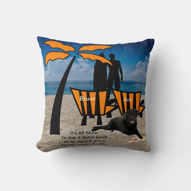 Mann surft Hunde Beach Orange Stühle Kissen (Vorderseite)