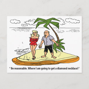 Mann und Frau auf der Wüsteninsel, Funny Vintag Postkarte