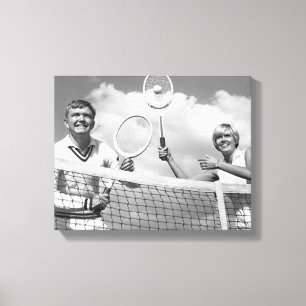 Mann und Frau beim Tennisspielen Leinwanddruck