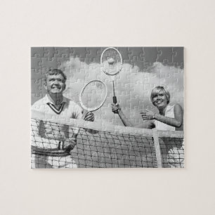 Mann und Frau, die Tennis spielen Puzzle