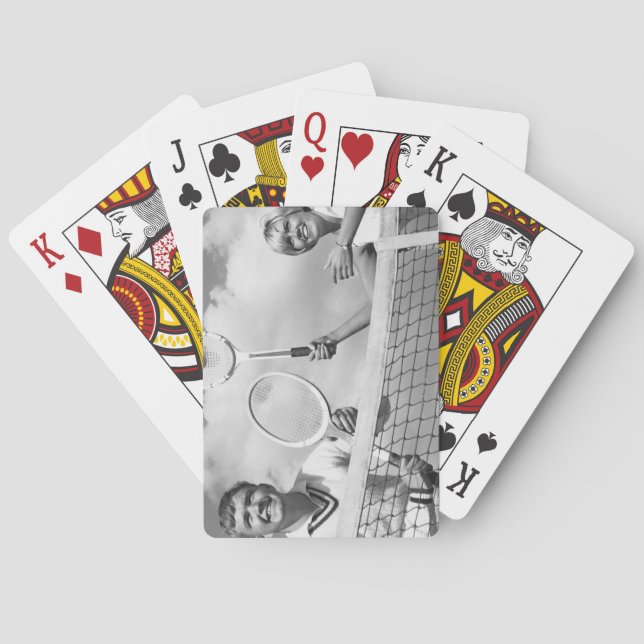 Mann und Frau, die Tennis spielen Spielkarten (Rückseite)