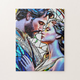 Mann und Frau in Buntglas Puzzle