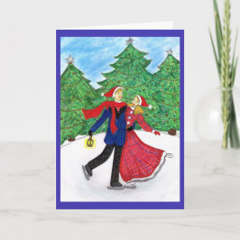 Mann-und Frauen-Eis-Skate-Weihnachtsgruß-Karte Feiertagskarte