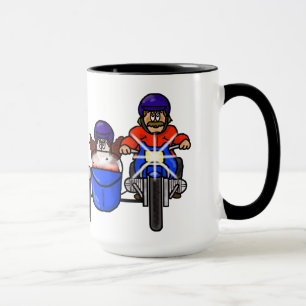 Mann-und Frauen-Motorrad mit der Seitenauto-Tasse Tasse