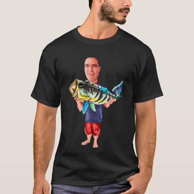 Mann und großer Fisch T-Shirt (Vorderseite)