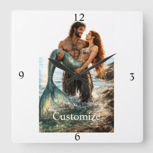 Mann und Meerjungfrau Thunder_Cove Quadratische Wanduhr