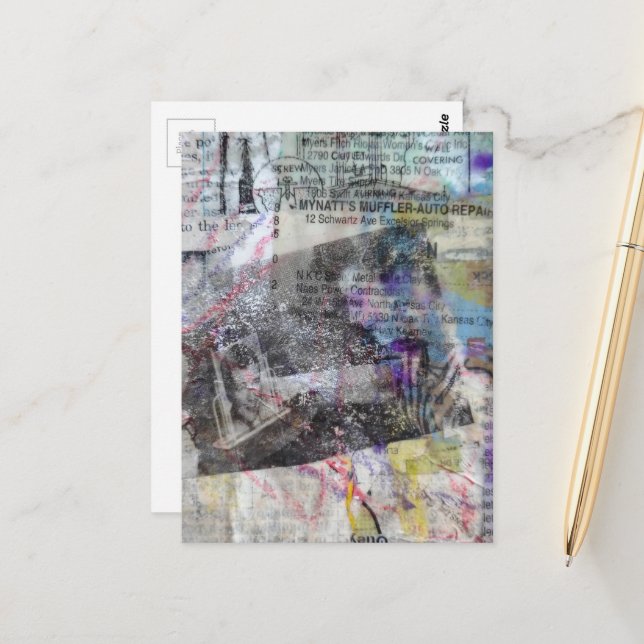 Mann und Schal Junk Journal Mixed Media Collage Postkarte (Vorderseite/Rückseite Beispiel)