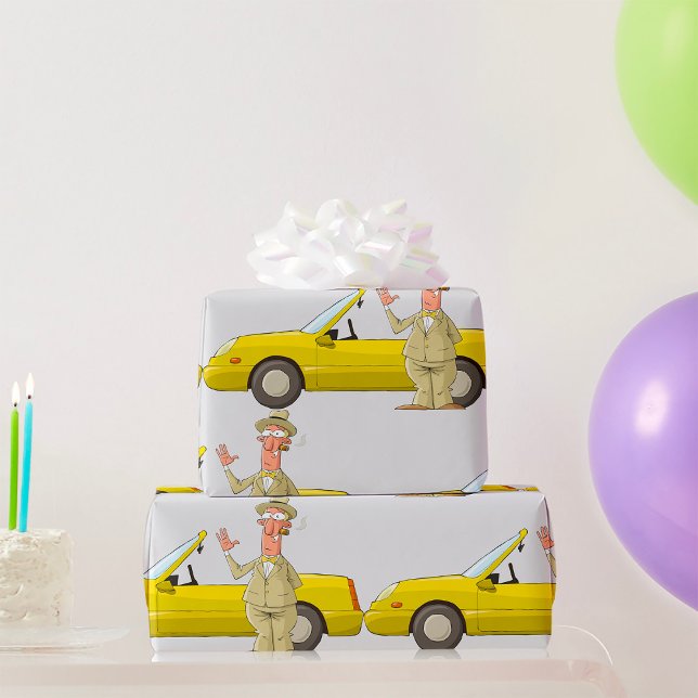 Mann und sein gelbes Auto Geschenkpapier (Von Creator hochgeladen)