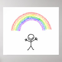 Mann unter einem Regenbogenposter halten