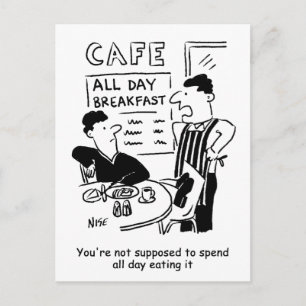 Mann verbringt den ganzen Tag damit, ein Frühstück Postkarte