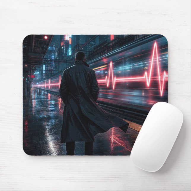 Mann wartet am Bahnhof Mousepad (Mit Mouse)