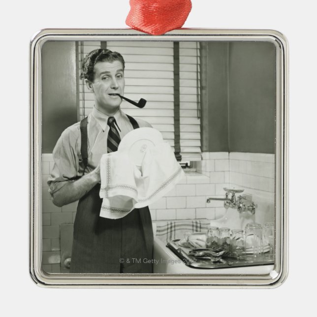 Mann-waschendes Geschirr Ornament Aus Metall (Vorne)