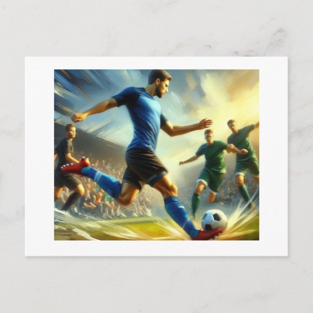 Männchen, die den Fußballball kicken, Postkarte (Vorderseite)
