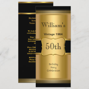 Männer 50. Geburtstagsfeier Gold Schwarz Vintage Einladung