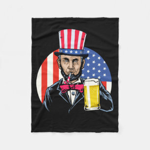 Männer Abe Lincoln Trinkt Bier Lustig 4. Juli Fleecedecke
