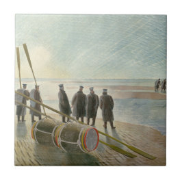 Männer am Strand (gefährliche Arbeit bei Ebbe) Fliese