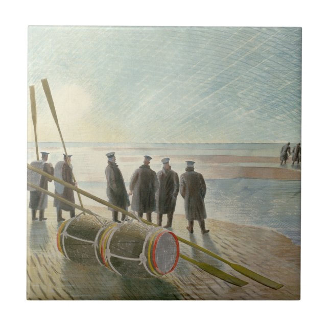 Männer am Strand (gefährliche Arbeit bei Ebbe) Fliese (Vorderseite)