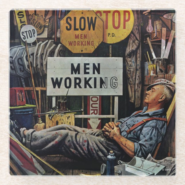 Männer bei der Arbeit Glasuntersetzer (Vorderseite)
