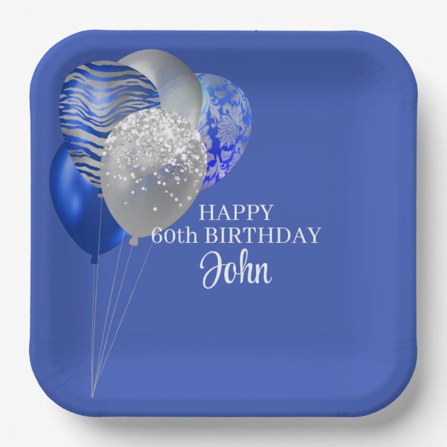 Männer Blau Geburtstag  Pappteller (Vorderseite)