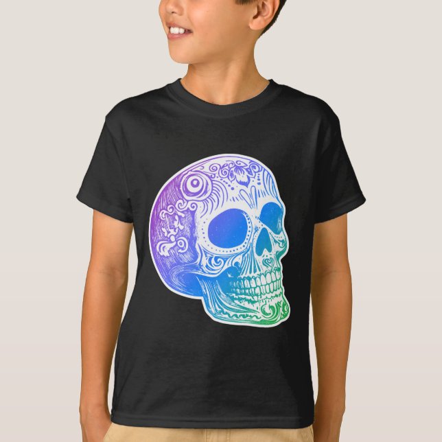 Männer Calaca Gradient Zucker-Schädel-Design T-Shirt (Vorderseite)