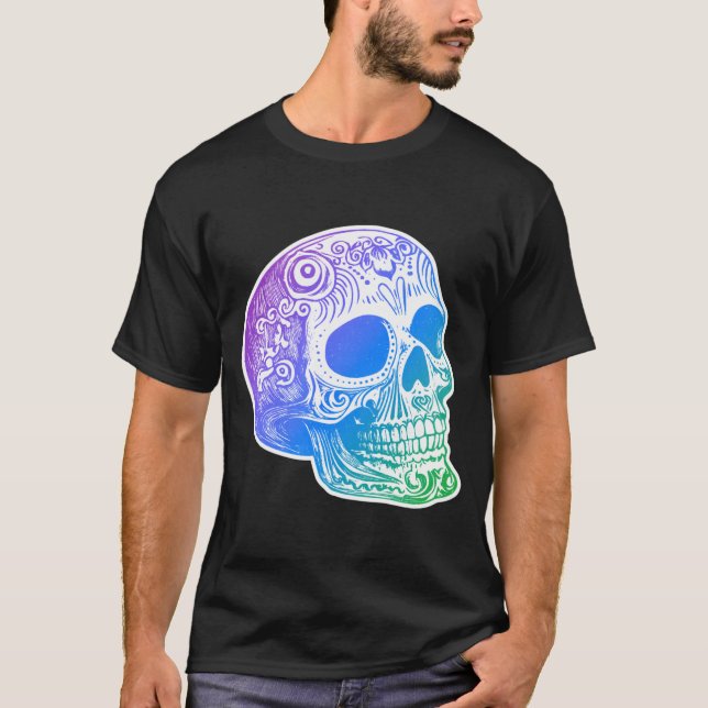 Männer Calaca Gradient Zucker-Schädel-Design T-Shirt (Vorderseite)